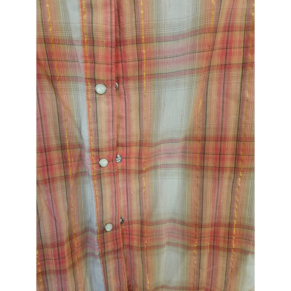 Wrangler Pearl Snap Button Down Plaid Sleeveless Lace Women's Size Med Top - Picture 3 of 8